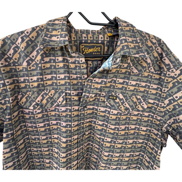 Howler Bros H Bar B Snap Shirt M Black Cactus Desert Short Sleeve Snap Western - Picture 4 of 8